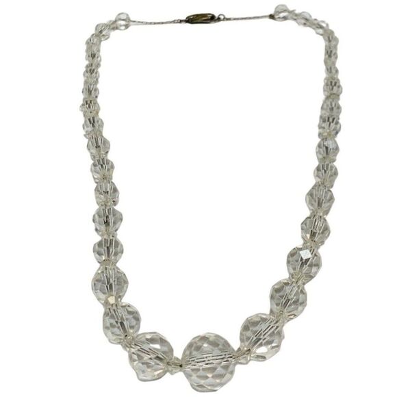 Vintage Crystal Glass Faceted Graduated Beaded Silver Tone Women’s Necklace 18” - Picture 1 of 7